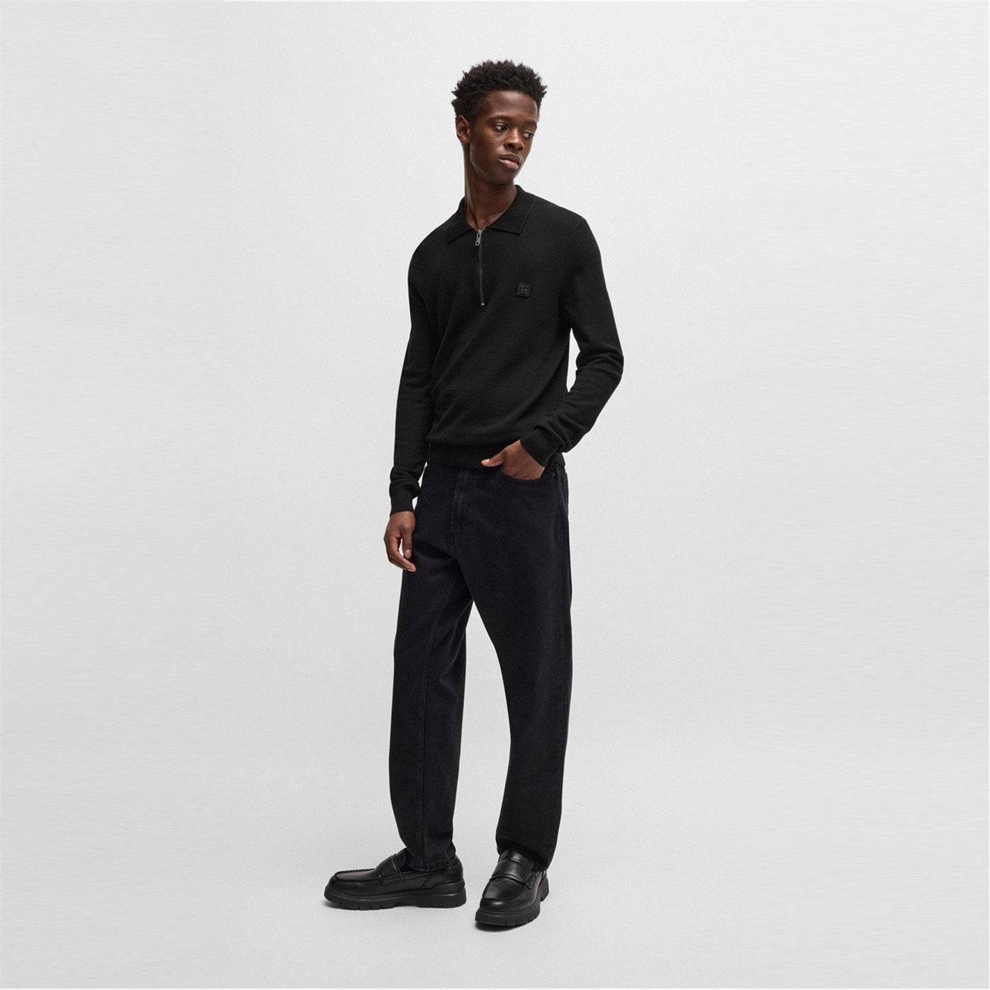 Tričko HUGO Black 001 959658 Mens HUGO Sastone Long Sleeve Knit Polo Shirt - Slim Fit - 3