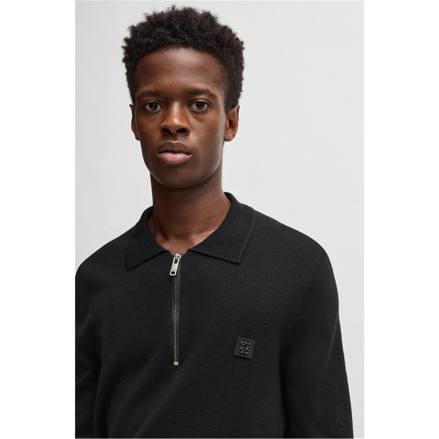 Tričko HUGO Black 001 959658 Mens HUGO Sastone Long Sleeve Knit Polo Shirt - Slim Fit - 4