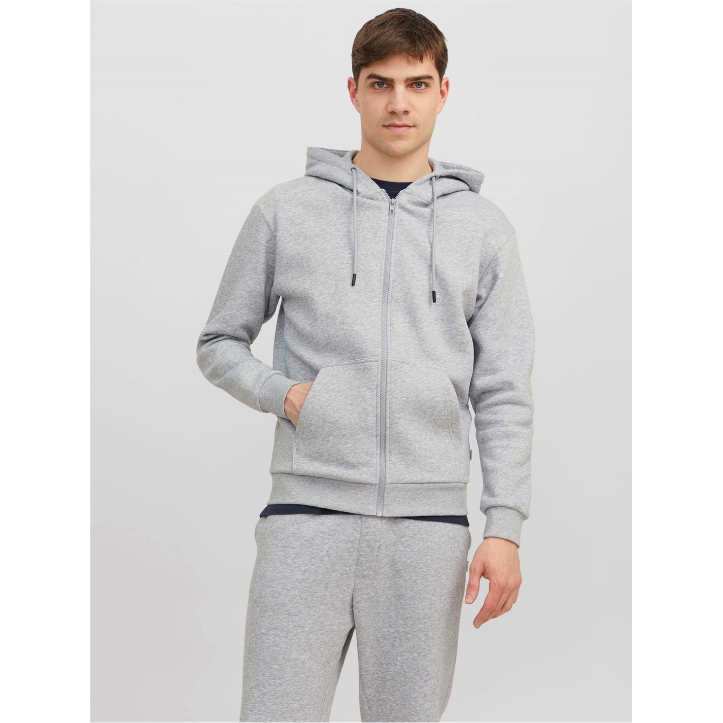 Mikina Jack and Jones Lt Grey Melange 7031233 Men's Bradley Zip Hoodie - 7