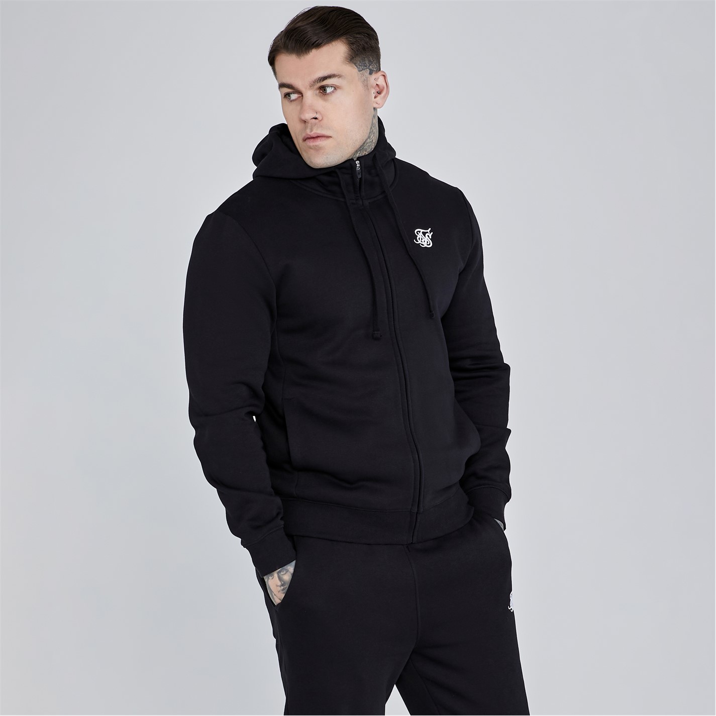Mikina SikSilk Black 3729855 Men's Essential Zip Hoodie - 1