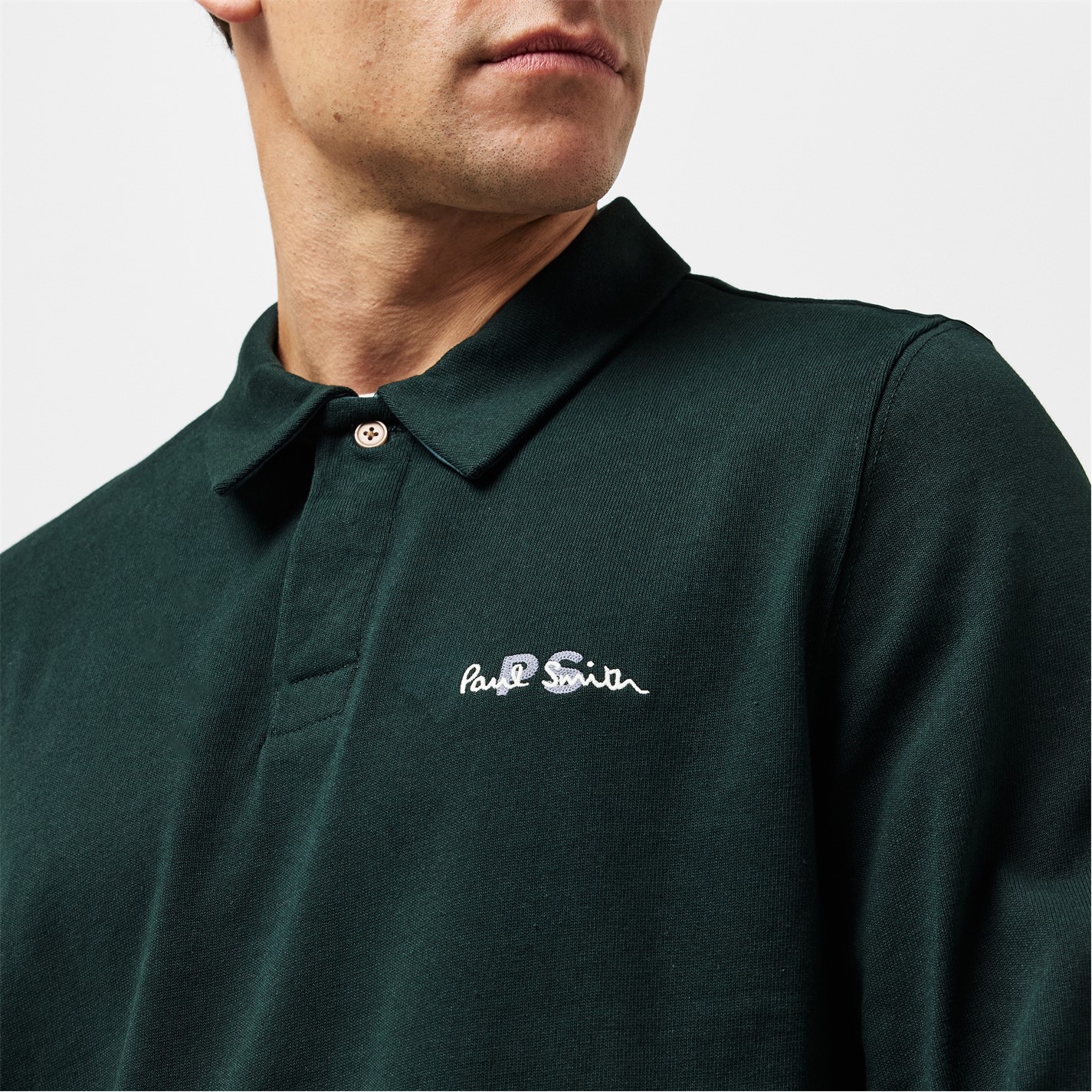 Tričko PS Paul Smith Green 38 1123867 Men's Embroidered Long-Sleeve Rugby Polo Shirt - 5