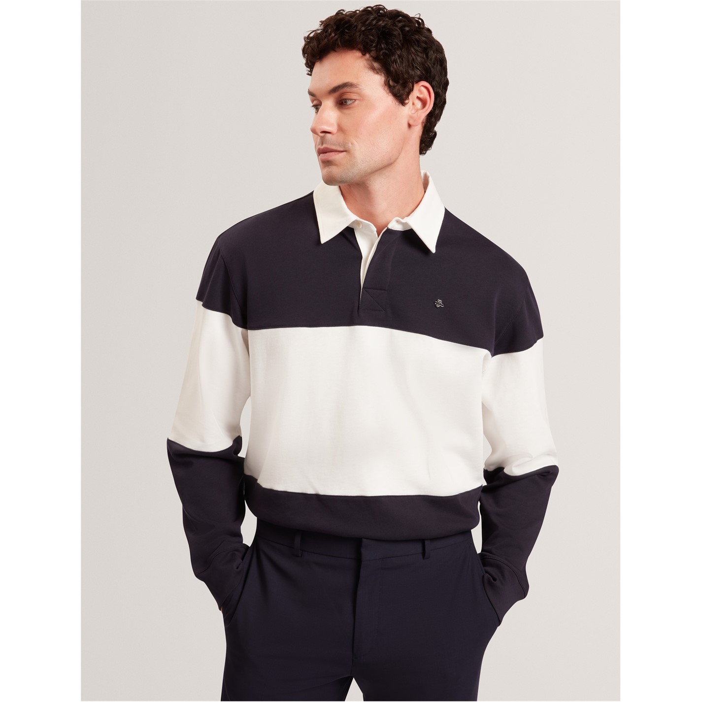 Tričko Ted Baker Navy 7398058 Men's Long Sleeve Rugby Polo Shirt - 2