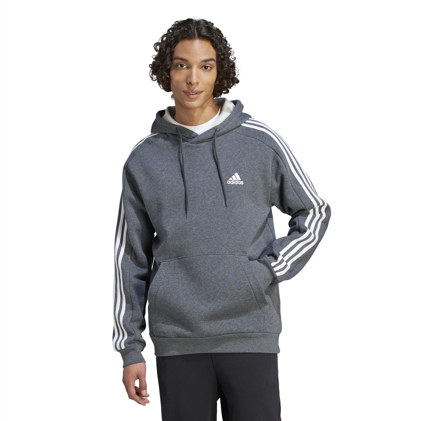 Mikina adidas Dark Grey 5146303 Essentials Fleece 3-Stripes Hoodie Mens - 2