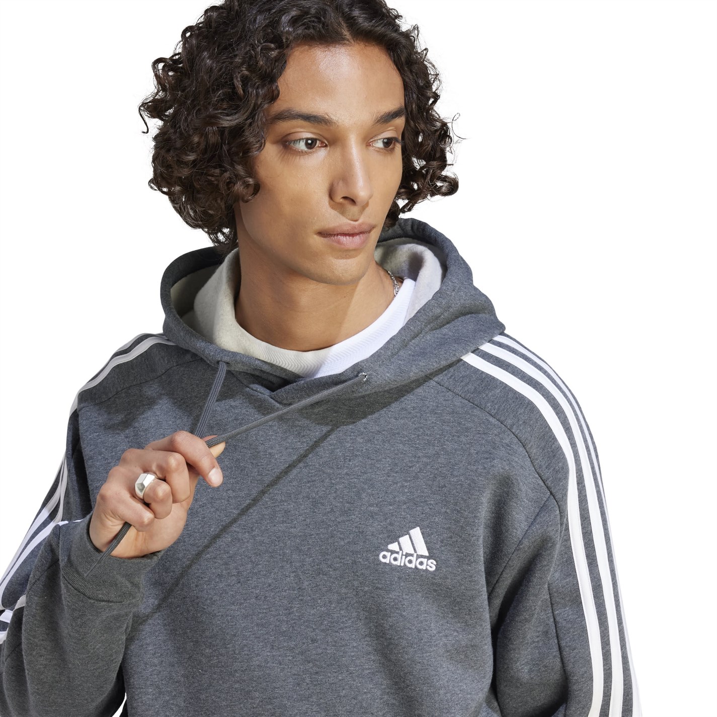 Mikina adidas Dark Grey 5146303 Essentials Fleece 3-Stripes Hoodie Mens - 5