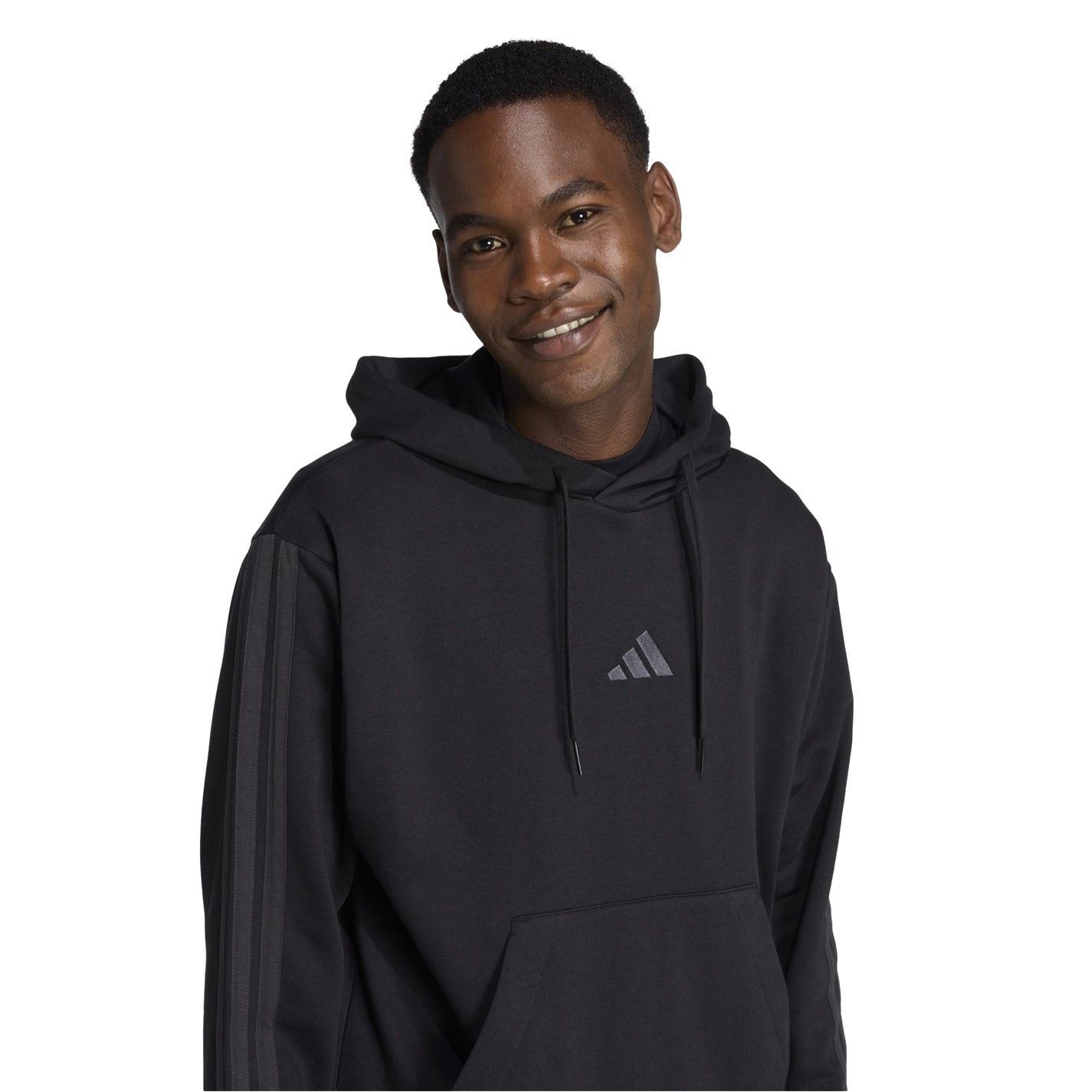 Mikina adidas Triple Black 449191 Essentials Fleece 3-Stripes Hoodie Mens - 4