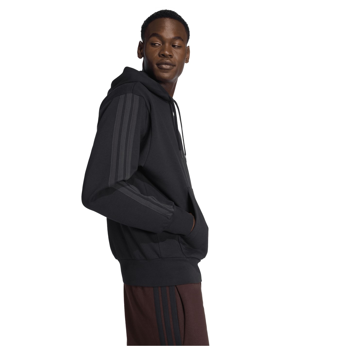 Mikina adidas Triple Black 449191 Essentials Fleece 3-Stripes Hoodie Mens - 5