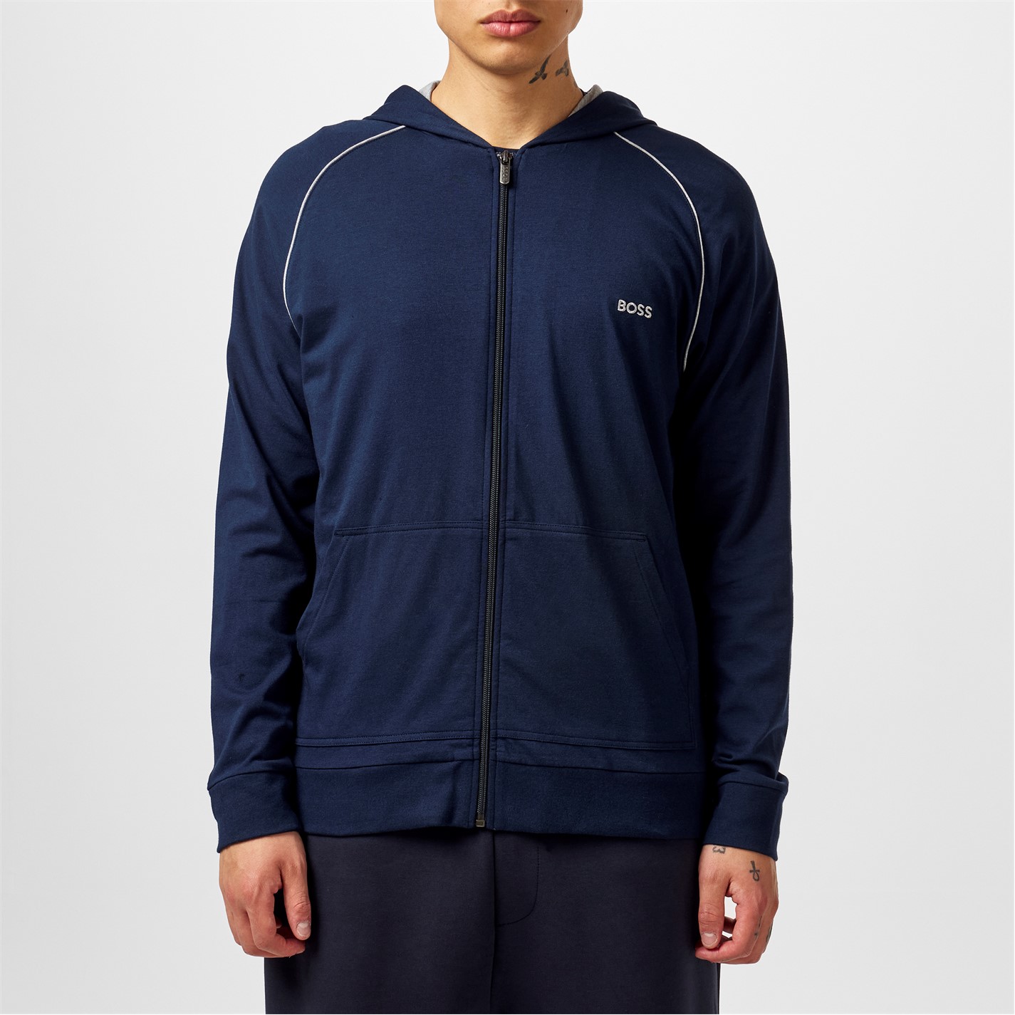 Mikina Boss Dark Blue 403 2301924 Mens BOSS Mix & Match Zipped Hoodie - Full-Zip Closure - 1