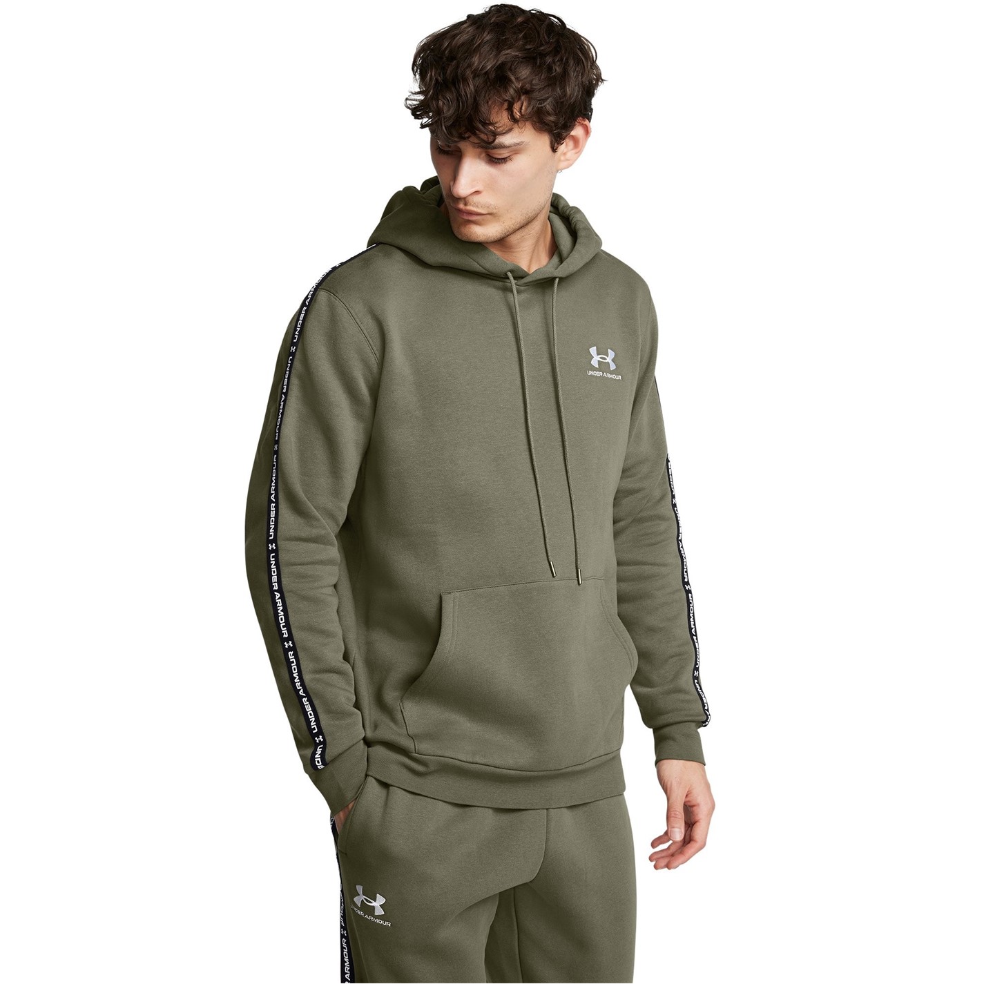 Mikina Under Armour Marine OD Green 888902 Icon Fleece Taping Hoodie Mens - 2