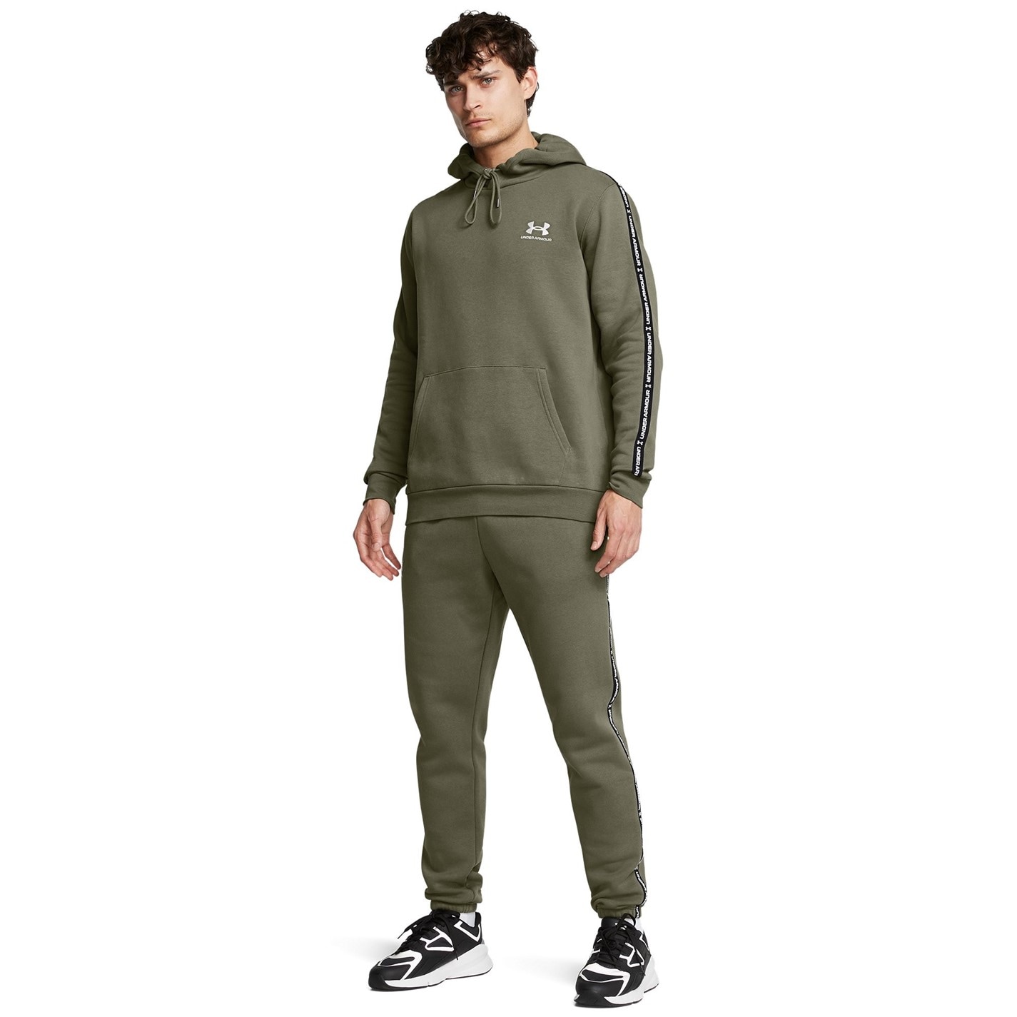 Mikina Under Armour Marine OD Green 888902 Icon Fleece Taping Hoodie Mens - 4
