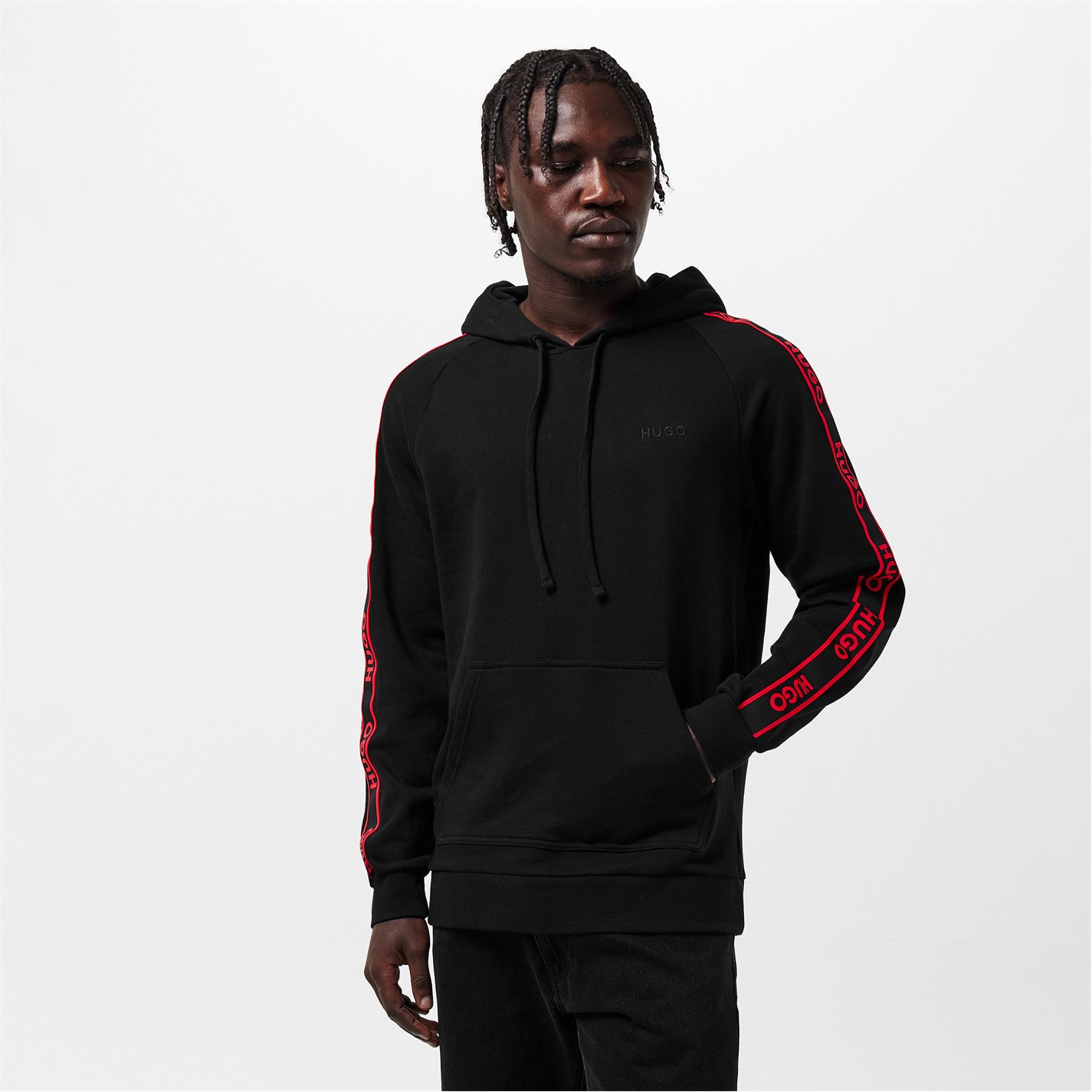 Mikina Hugo Black 3817252 Mens HUGO Bodywear Liam Soft Cotton Pullover Hoodie with Logo Tape Detail - Natural Fabric - 3