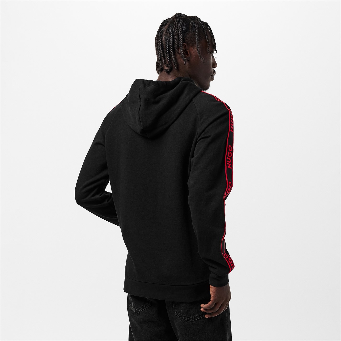 Mikina Hugo Black 3817252 Mens HUGO Bodywear Liam Soft Cotton Pullover Hoodie with Logo Tape Detail - Natural Fabric - 4