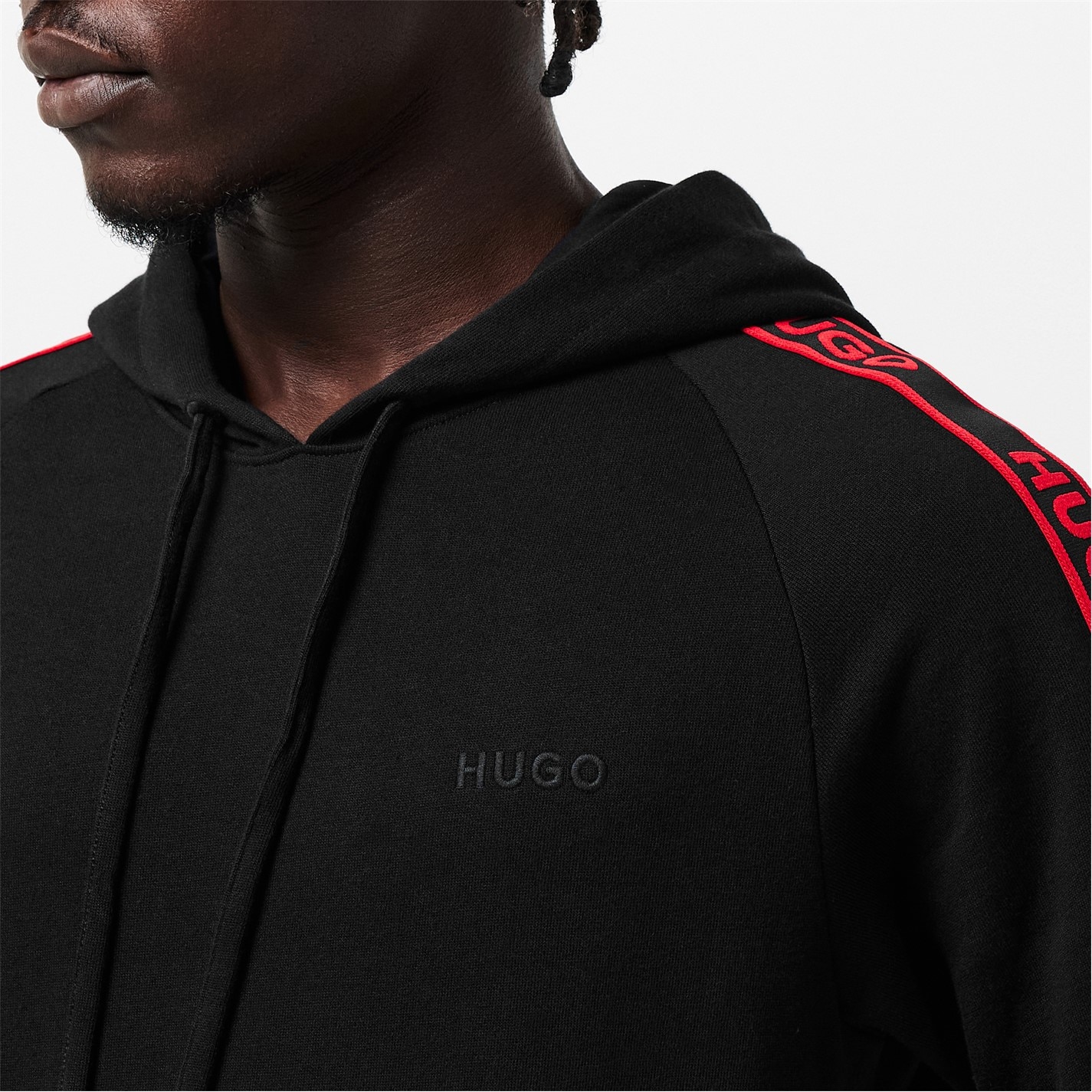 Mikina Hugo Black 3817252 Mens HUGO Bodywear Liam Soft Cotton Pullover Hoodie with Logo Tape Detail - Natural Fabric - 5
