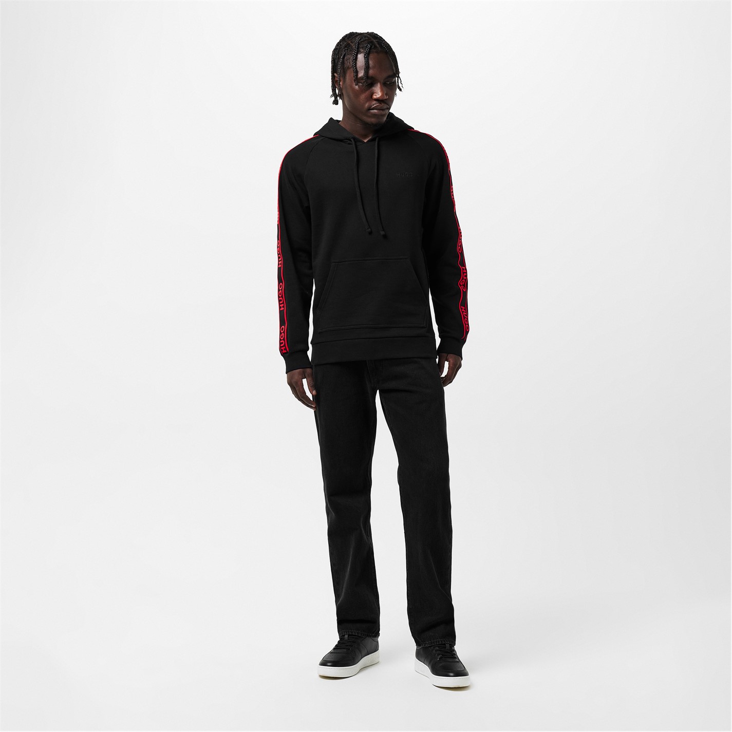 Mikina Hugo Black 3817252 Mens HUGO Bodywear Liam Soft Cotton Pullover Hoodie with Logo Tape Detail - Natural Fabric - 6