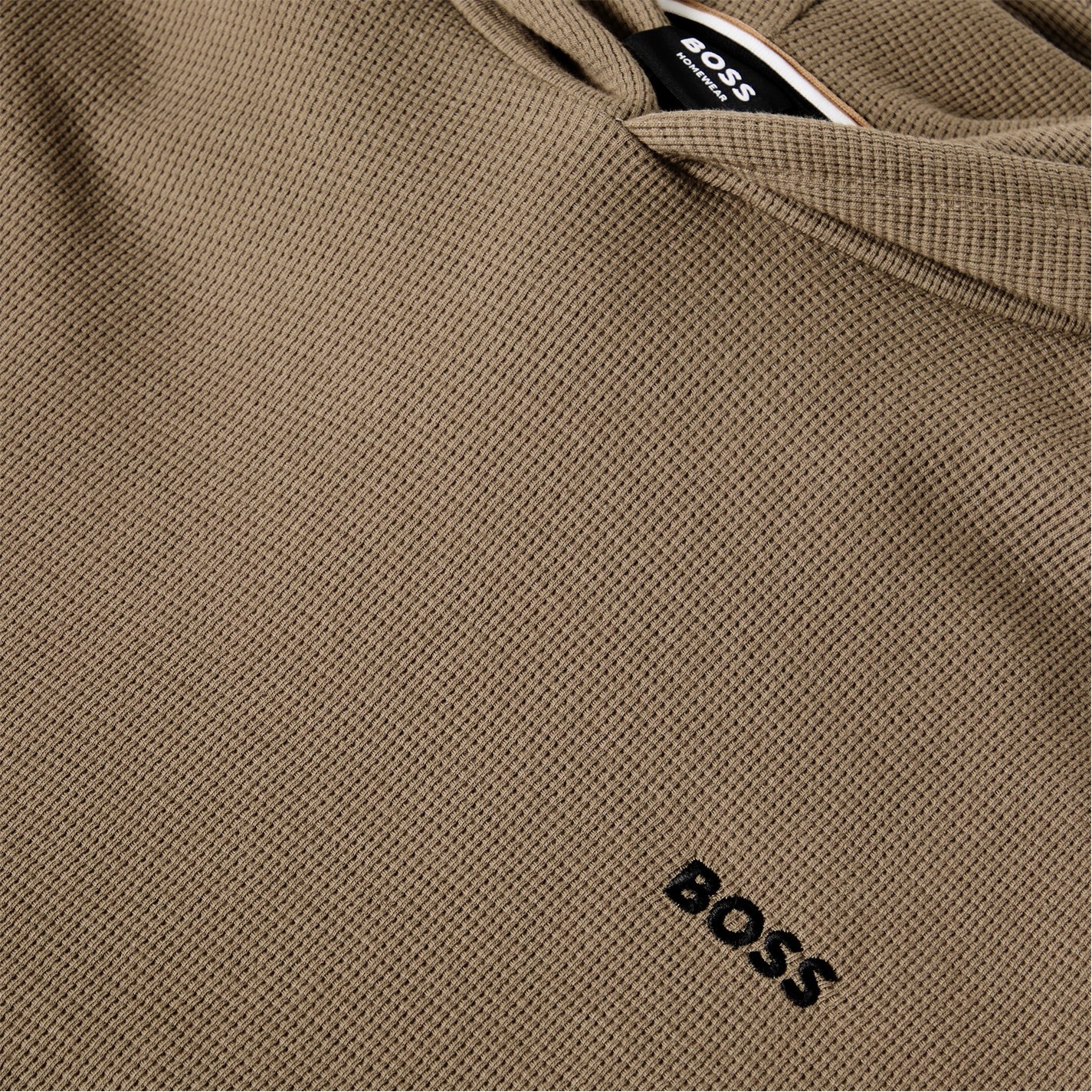 Mikina Boss Open Brown 245 5928927 Mens BOSS Bodywear Waffle Loungewear Hoodie with Logo Detail - 3