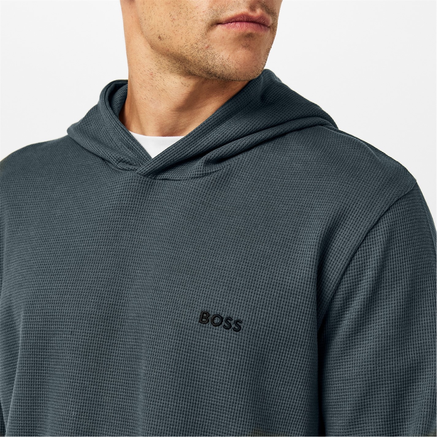 Mikina Boss Open Green 345 1402375 Mens BOSS Bodywear Waffle Loungewear Hoodie with Logo Detail - 5