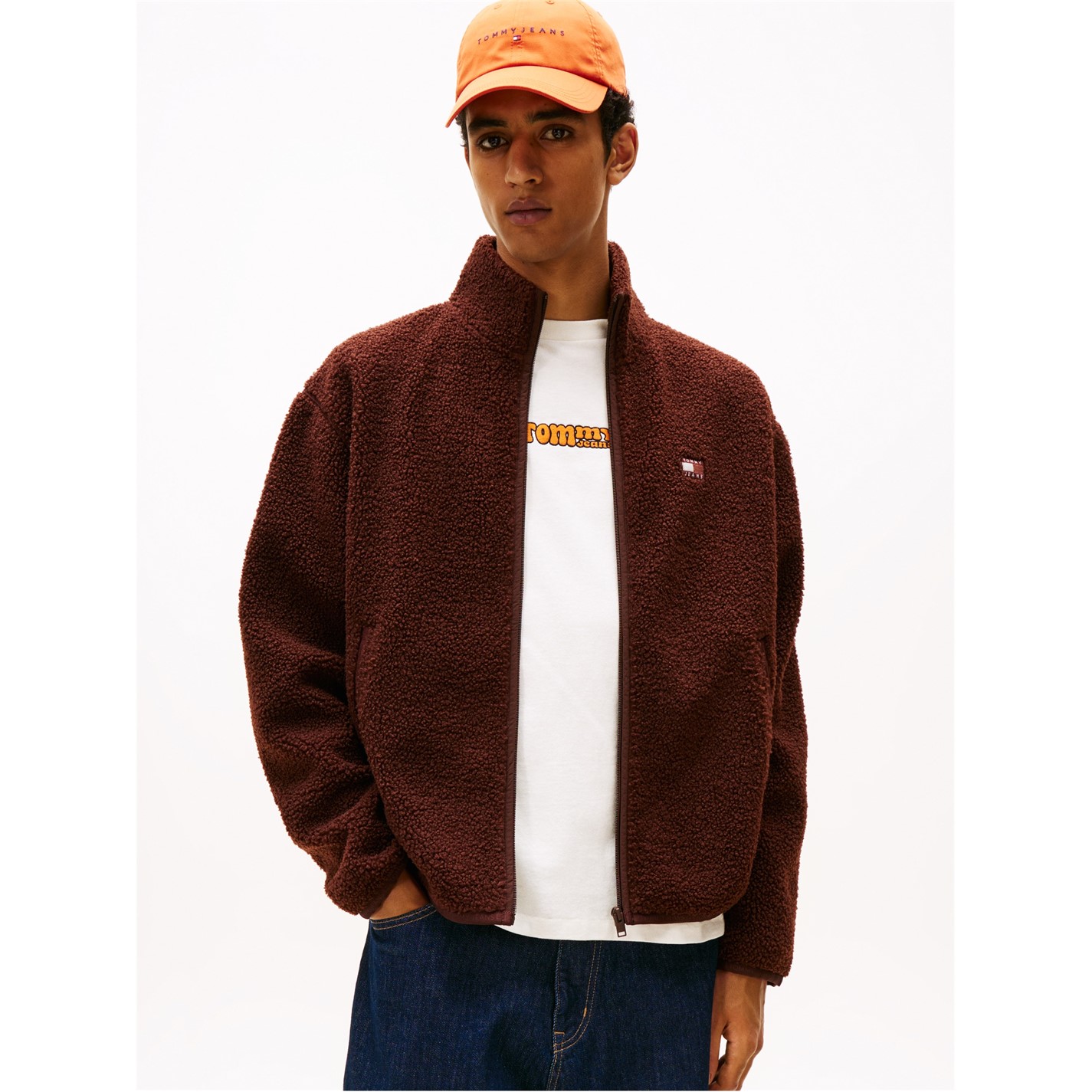 Mikina Tommy Jeans Rich Brown 4765862 Men's Full Zip Teddy Hoodie - 2