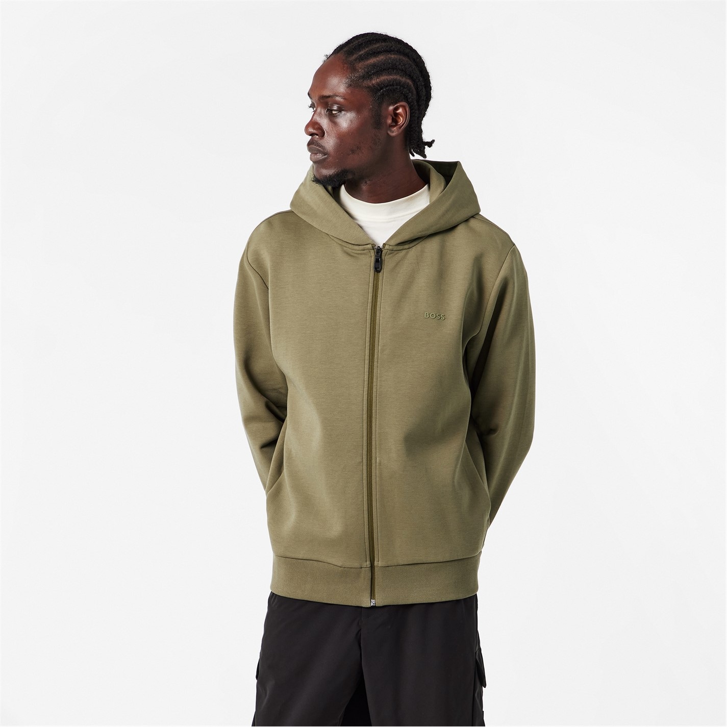 Mikina Boss Dark Beige 257 5882216 Mens BOSS GREEN Full-Zip Hoodie with Adjustable Drawstring Hood - Streamlined Design - 3