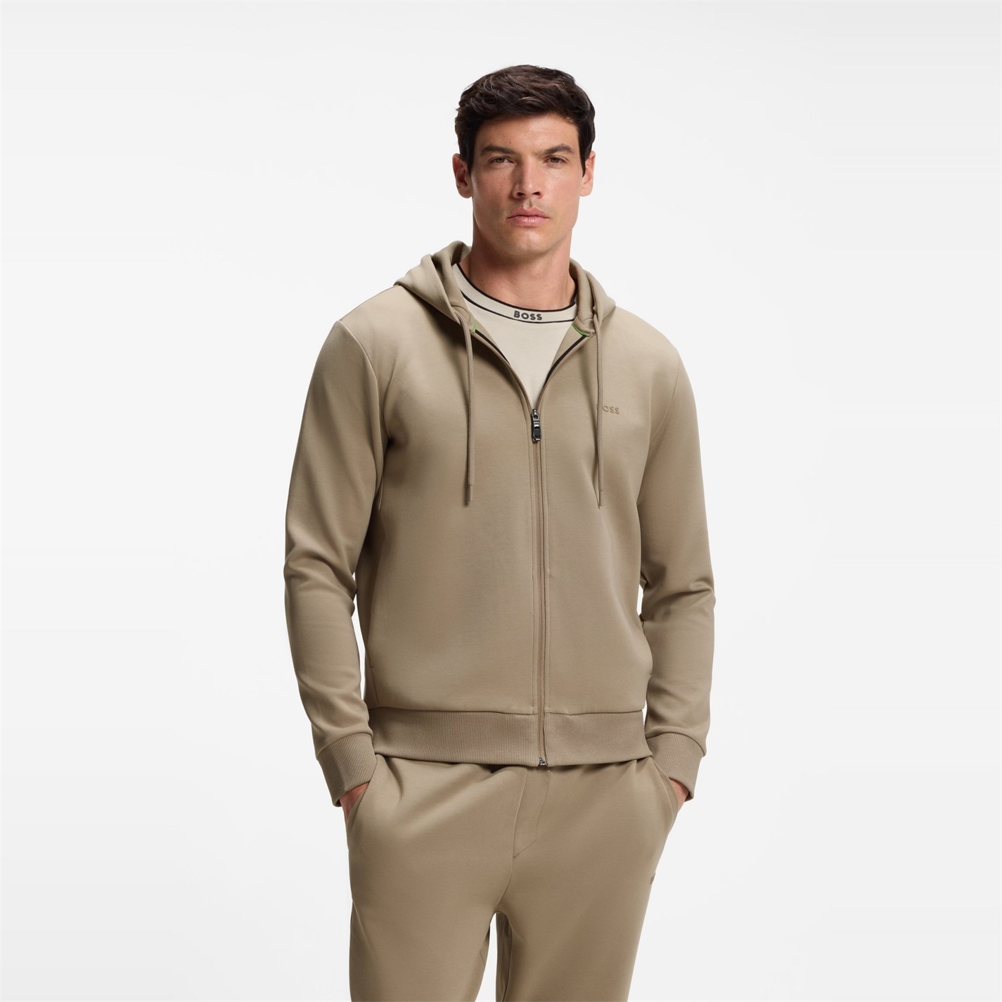 Mikina Boss Brown 334 4502055 Mens BOSS GREEN Full-Zip Hoodie with Adjustable Drawstring Hood - Streamlined Design - 2