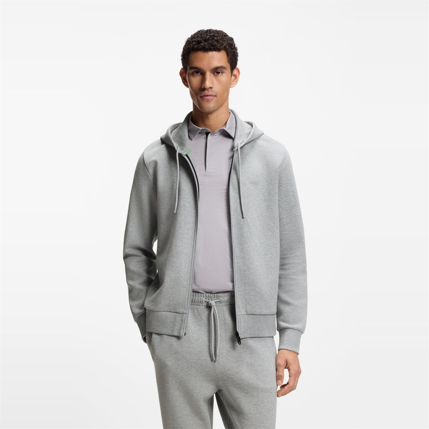 Mikina Boss Silver 503105 Mens BOSS GREEN Full-Zip Hoodie with Adjustable Drawstring Hood - Streamlined Design - 2