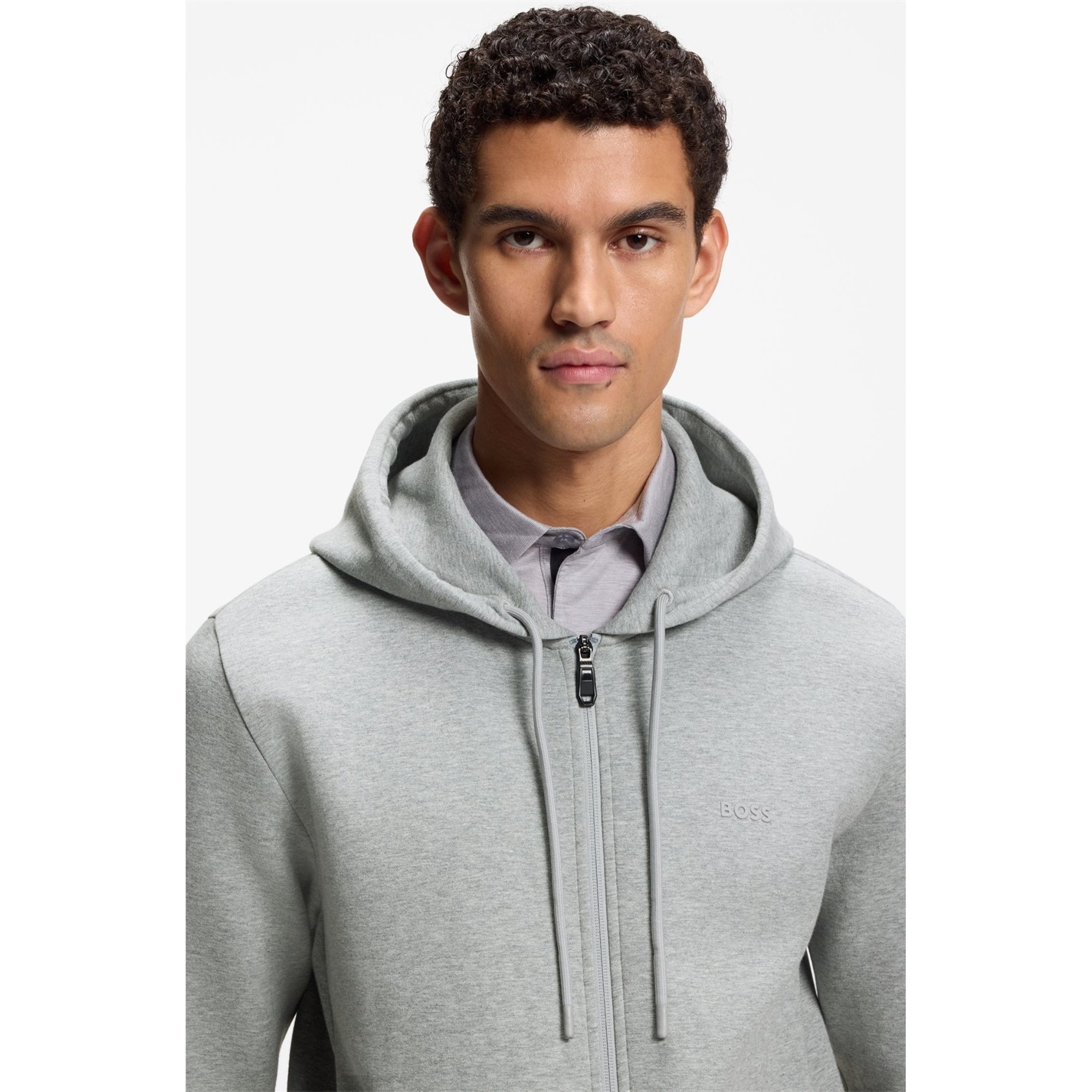 Mikina Boss Silver 503105 Mens BOSS GREEN Full-Zip Hoodie with Adjustable Drawstring Hood - Streamlined Design - 4