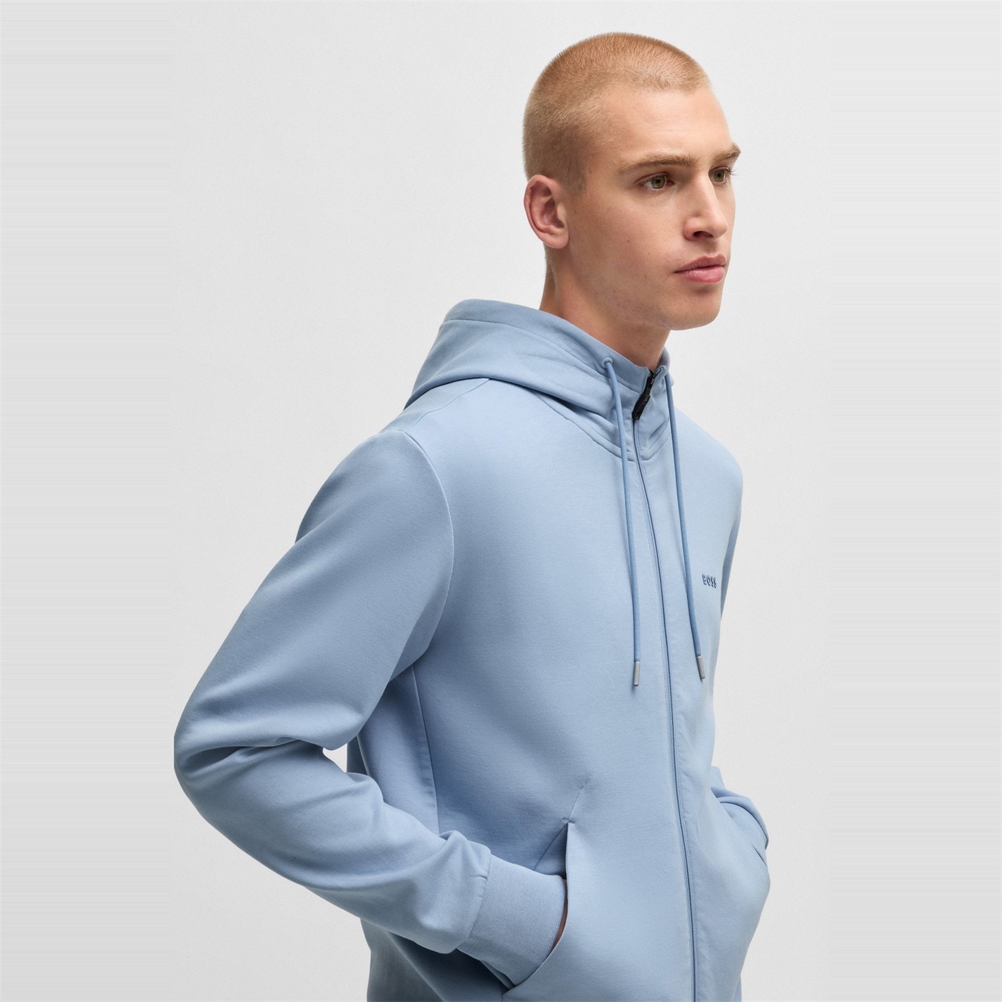 Mikina Boss Open Blue 498 4337932 Mens BOSS GREEN Full-Zip Hoodie with Adjustable Drawstring Hood - Streamlined Design - 4