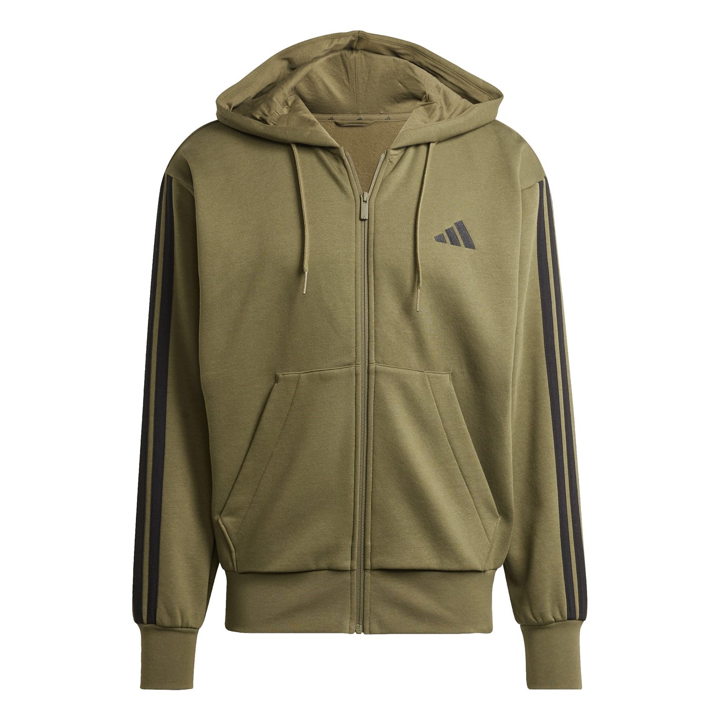 Mikina adidas Olive Strata 6381273 Essentials Fleece 3-Stripes Full-Zip Hoodie Mens - 1