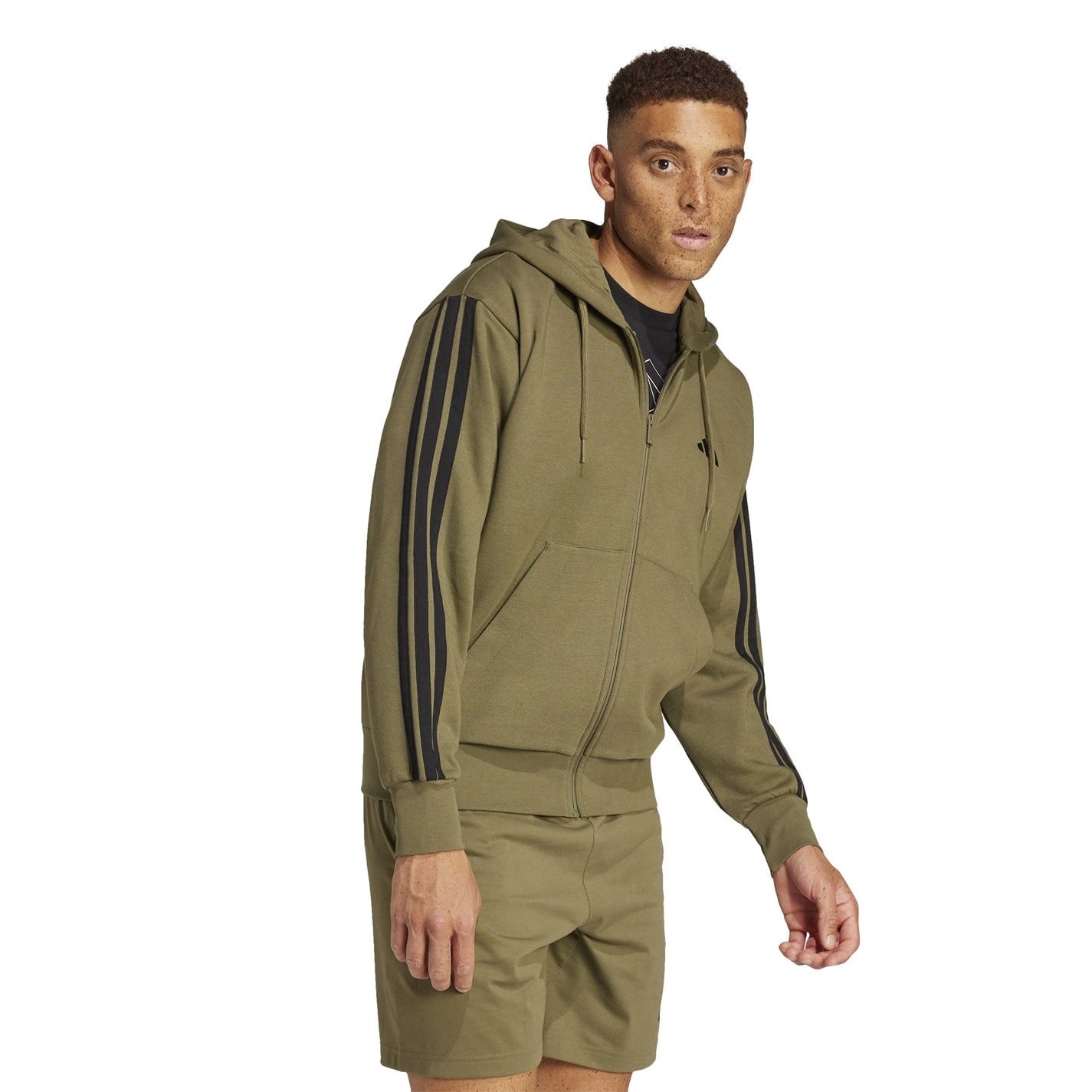 Mikina adidas Olive Strata 6381273 Essentials Fleece 3-Stripes Full-Zip Hoodie Mens - 4