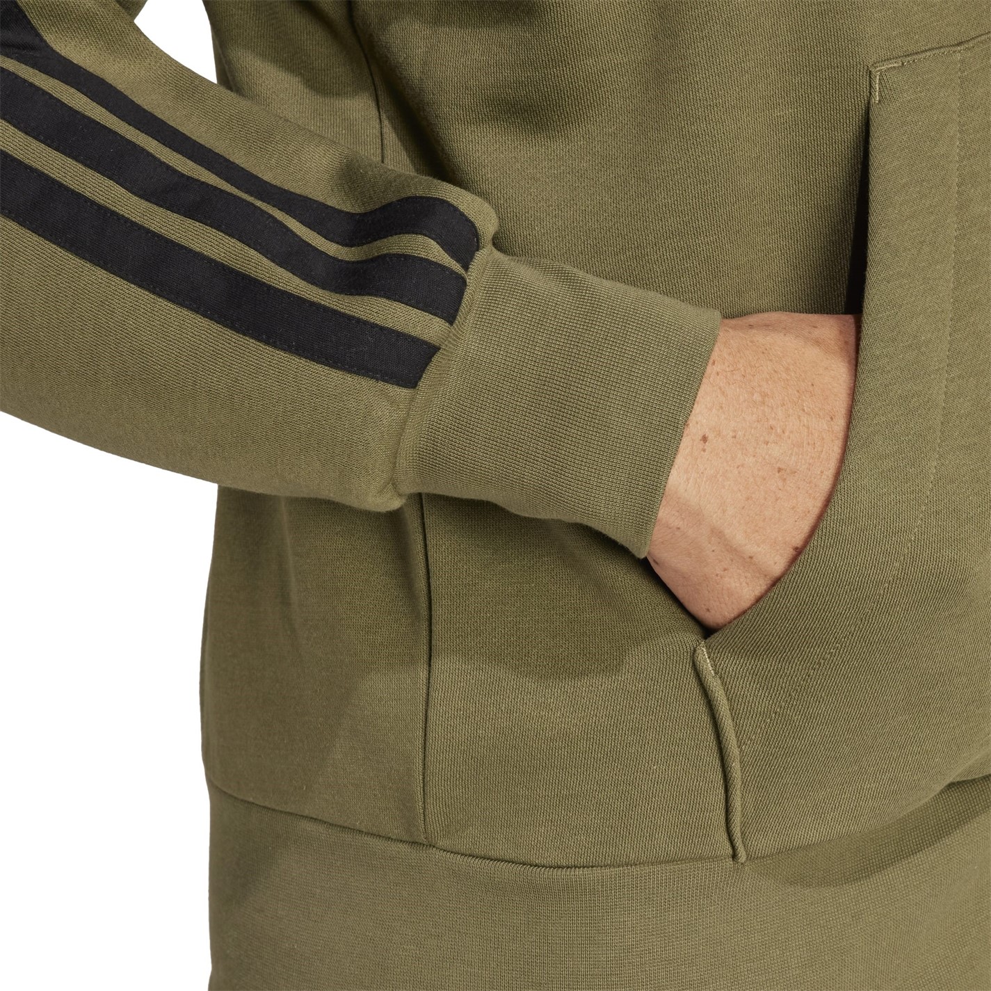 Mikina adidas Olive Strata 6381273 Essentials Fleece 3-Stripes Full-Zip Hoodie Mens - 5