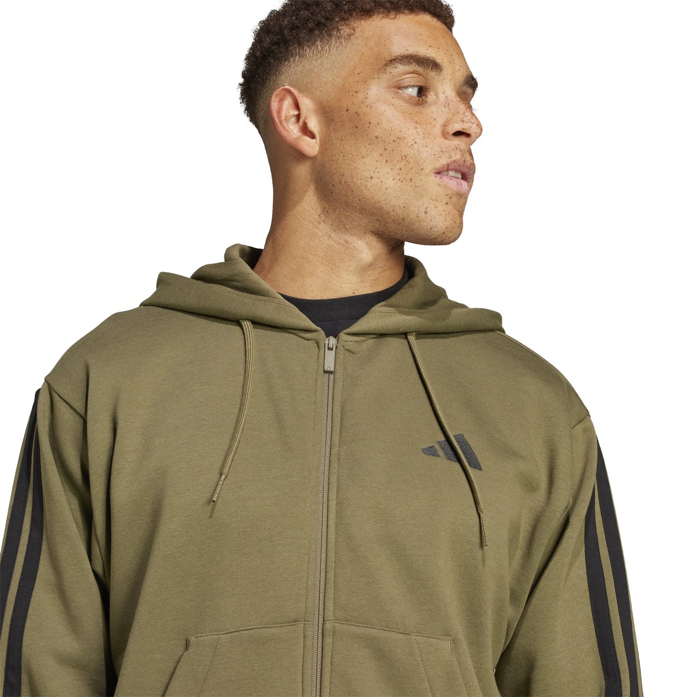 Mikina adidas Olive Strata 6381273 Essentials Fleece 3-Stripes Full-Zip Hoodie Mens - 6