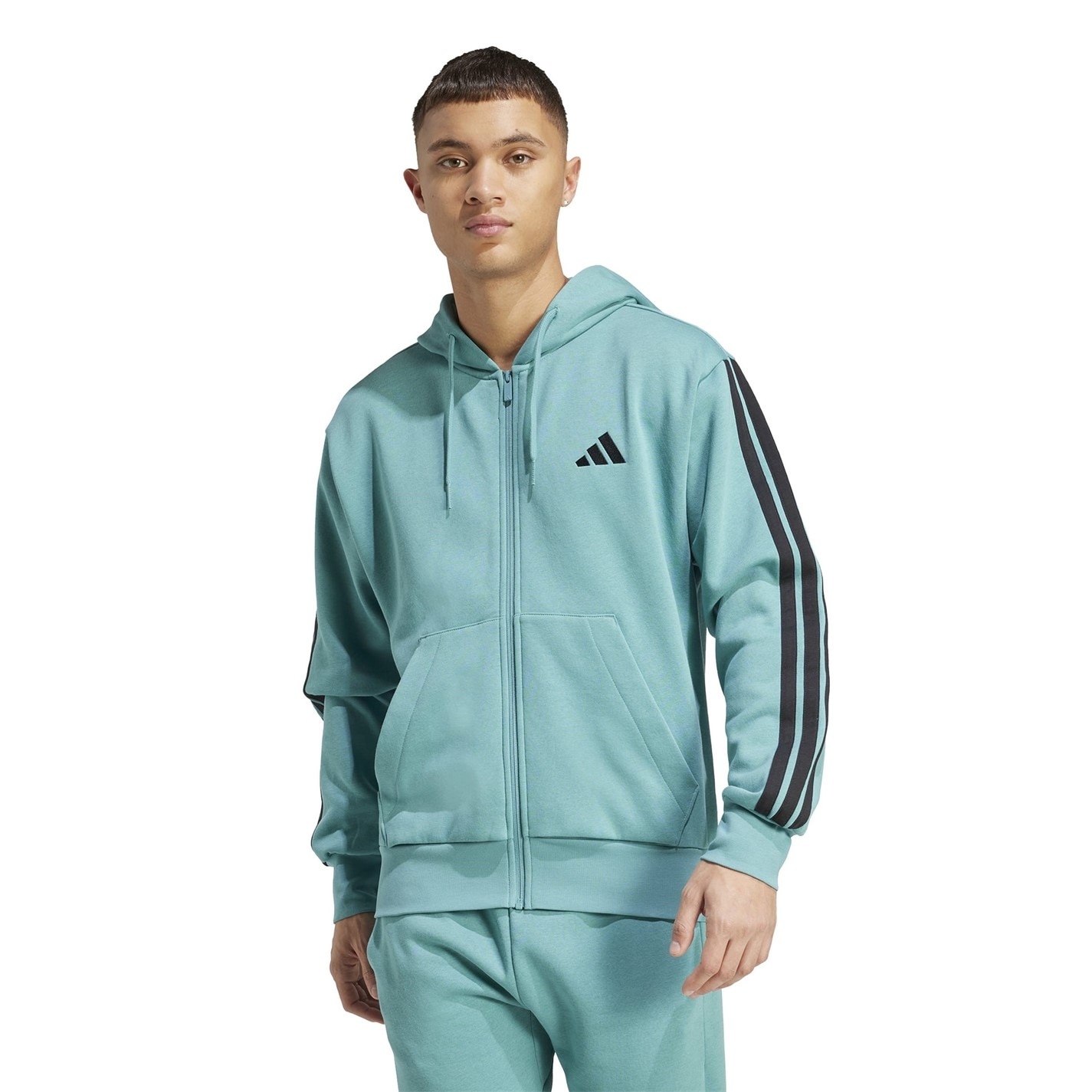 Mikina adidas Powder Teal 2029921 Essentials Fleece 3-Stripes Full-Zip Hoodie Mens - 2