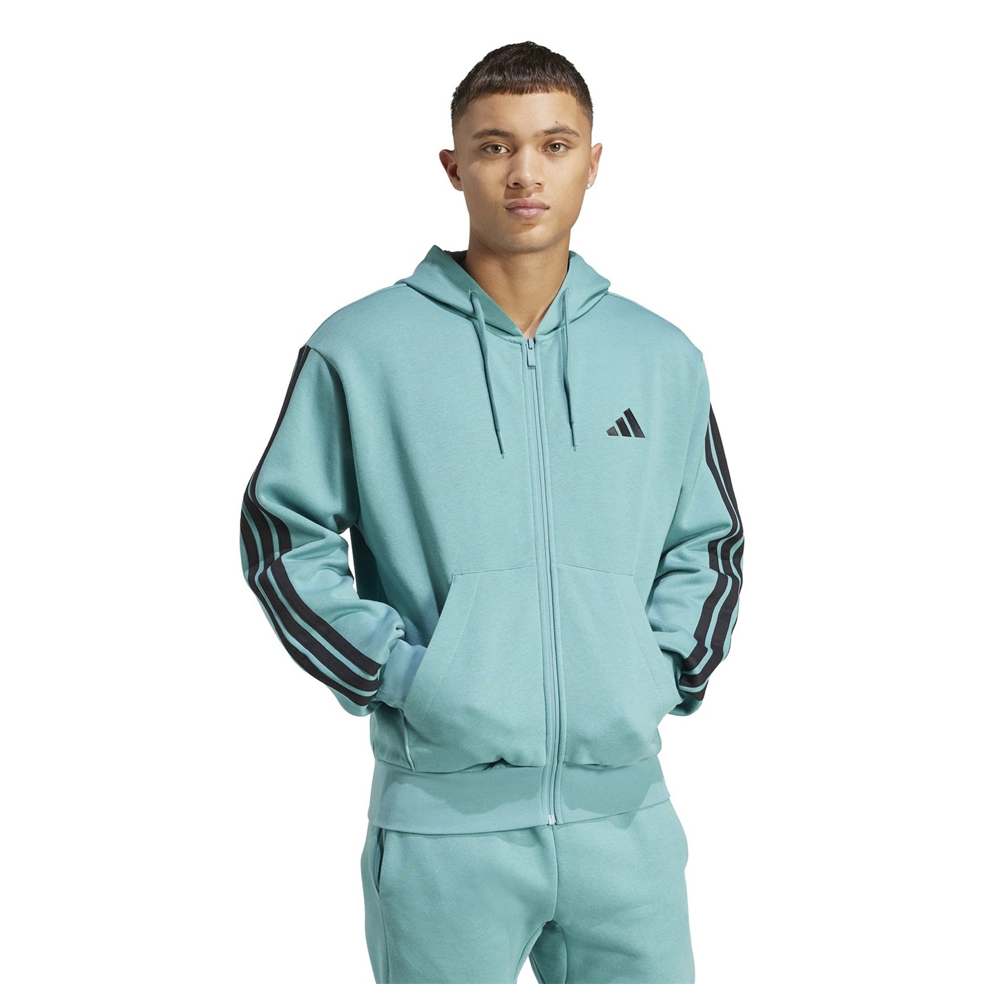 Mikina adidas Powder Teal 2029921 Essentials Fleece 3-Stripes Full-Zip Hoodie Mens - 4