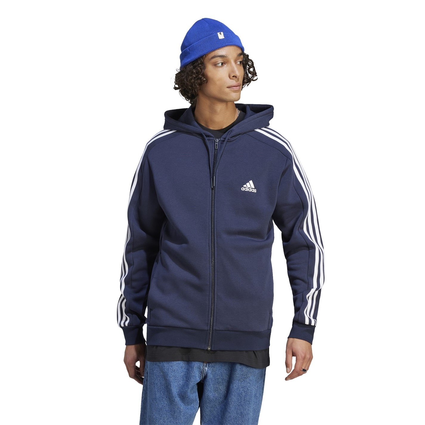 Mikina adidas Navy 1824712 Essentials Fleece 3-Stripes Full-Zip Hoodie Mens - 2