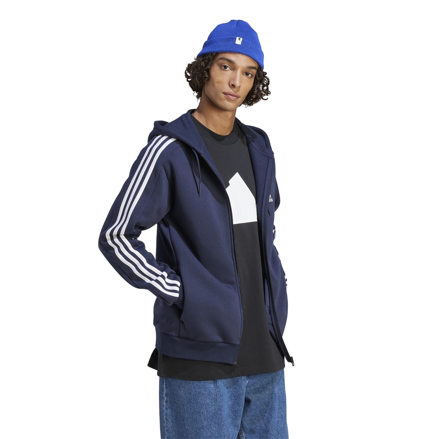 Mikina adidas Navy 1824712 Essentials Fleece 3-Stripes Full-Zip Hoodie Mens - 4