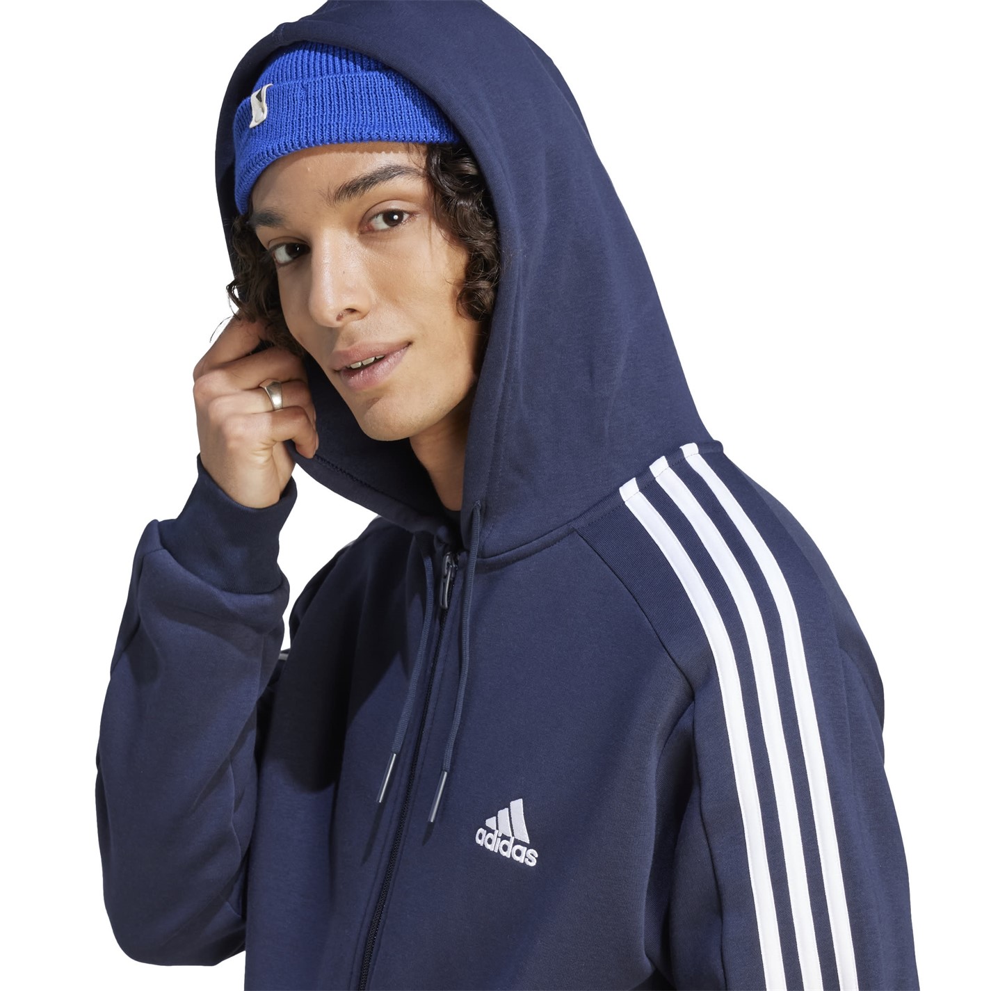 Mikina adidas Navy 1824712 Essentials Fleece 3-Stripes Full-Zip Hoodie Mens - 5