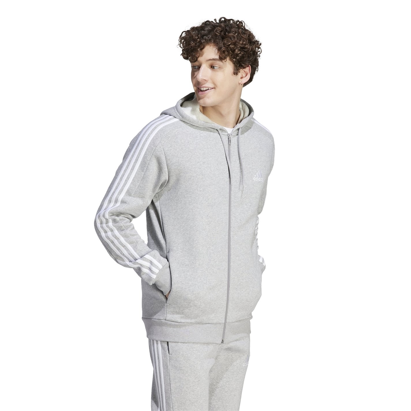 Mikina adidas Med Grey 5242217 Essentials Fleece 3-Stripes Full-Zip Hoodie Mens - 2
