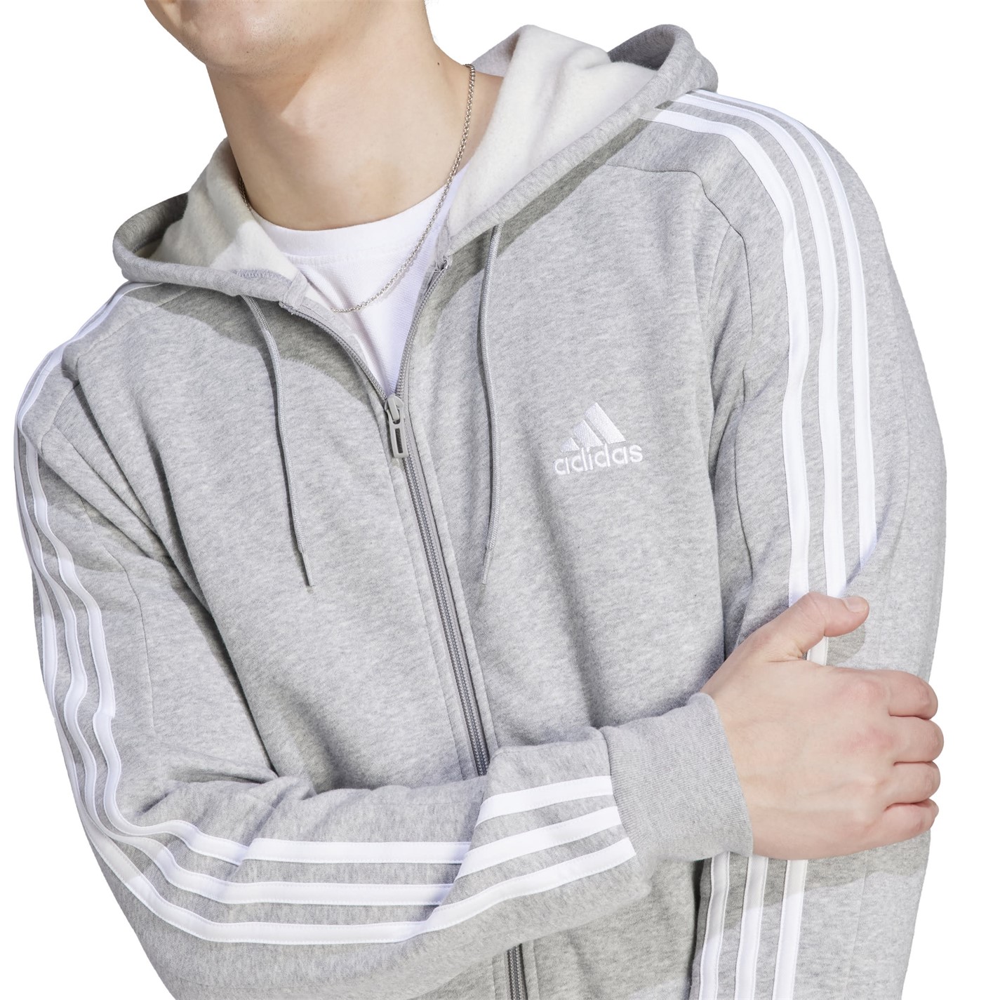 Mikina adidas Med Grey 5242217 Essentials Fleece 3-Stripes Full-Zip Hoodie Mens - 5