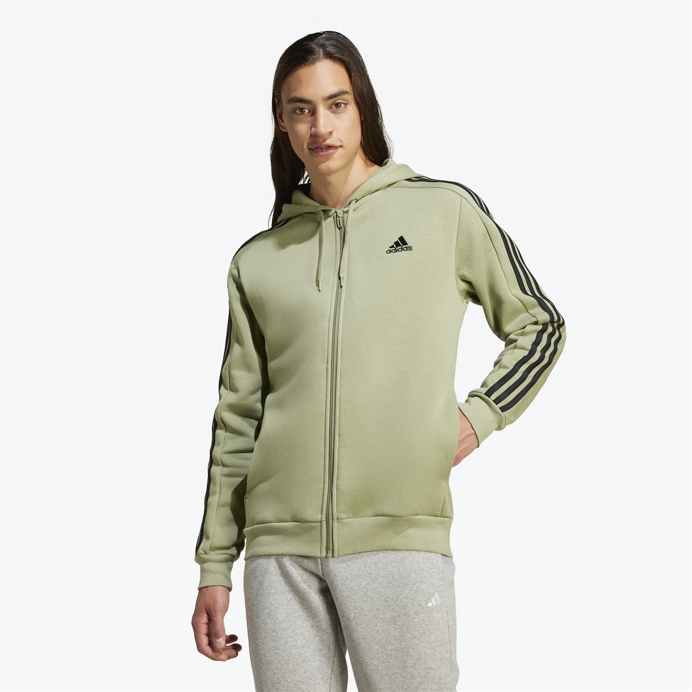 Mikina adidas Tent Green 6854102 Essentials Fleece 3-Stripes Full-Zip Hoodie Mens - 2
