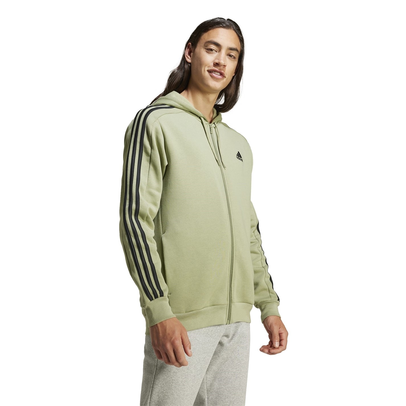 Mikina adidas Tent Green 6854102 Essentials Fleece 3-Stripes Full-Zip Hoodie Mens - 4