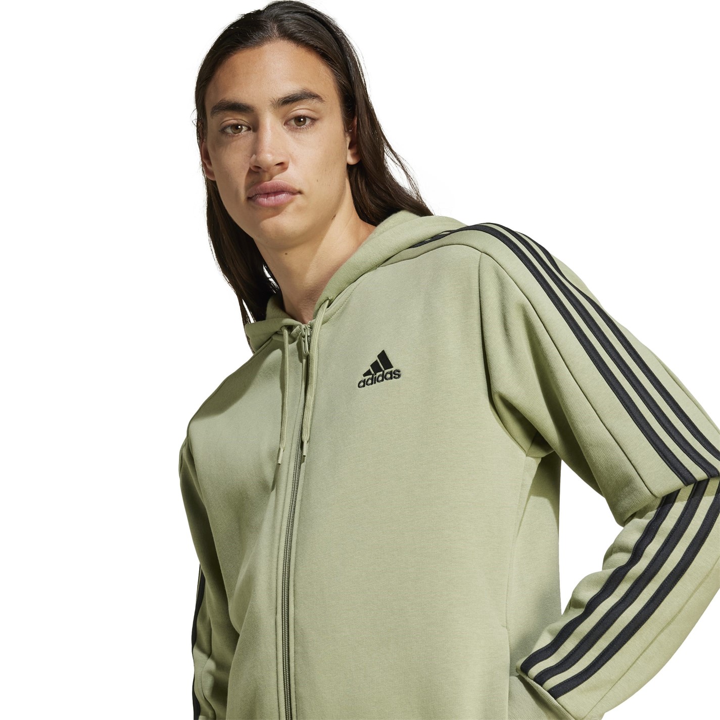 Mikina adidas Tent Green 6854102 Essentials Fleece 3-Stripes Full-Zip Hoodie Mens - 5