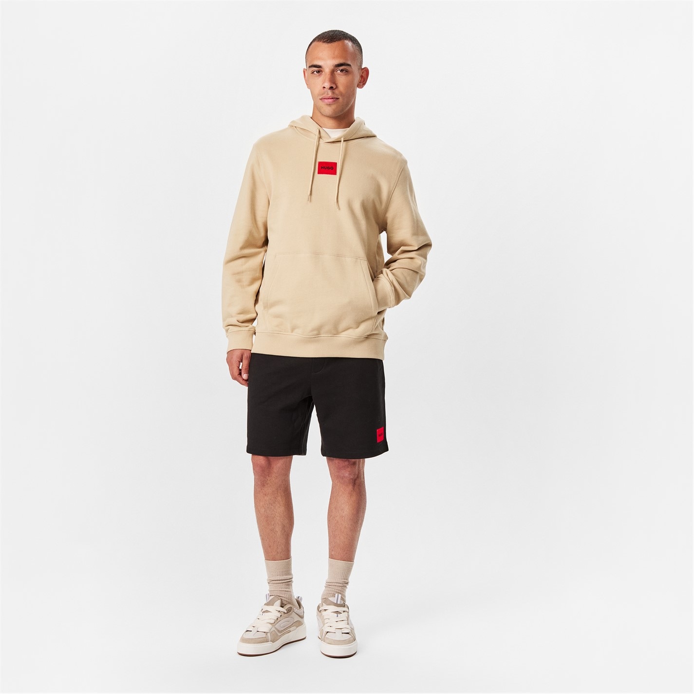 Mikina Hugo Open Beige 285 4185751 Mens HUGO Daratschi Drawstring Hoodie - Contemporary Streetwear Design - 6