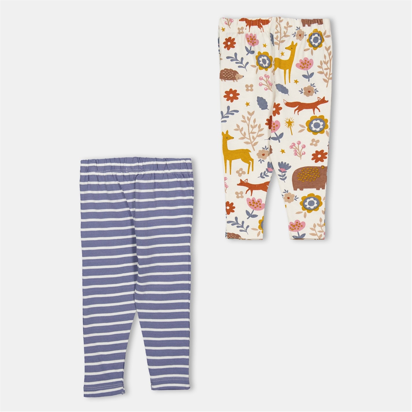 Lilly and Sid & Sid Multicoloured Animal Forest And Stripe Print Leggings - 2 Pack - 2