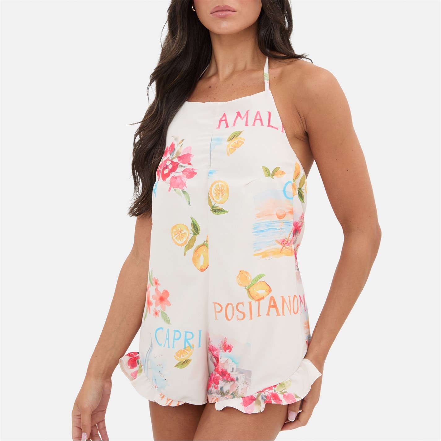 I Saw It First Printed Ruffle Halter Playsuit - 2