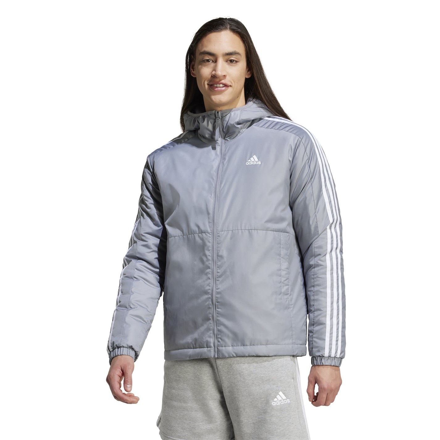 adidas 3 Stripe Essential Hooded Jacket Mens - 2
