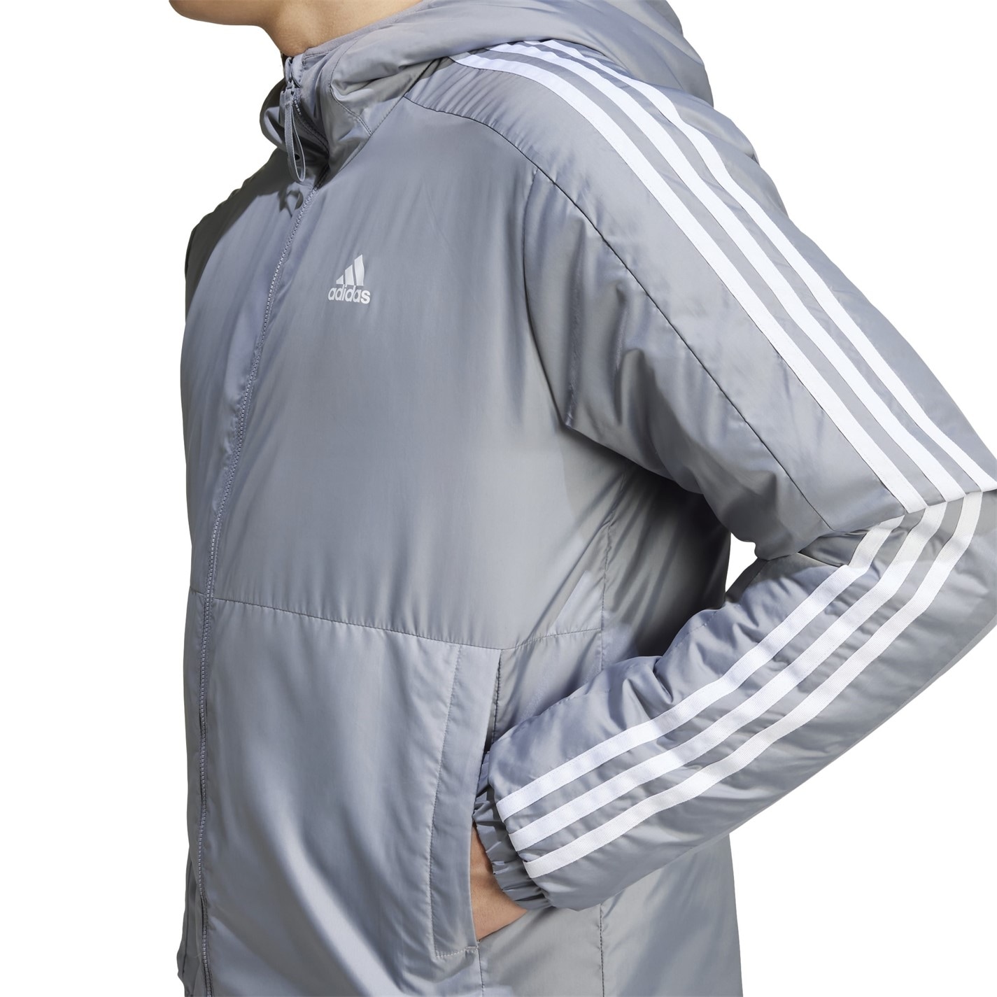 adidas 3 Stripe Essential Hooded Jacket Mens - 6