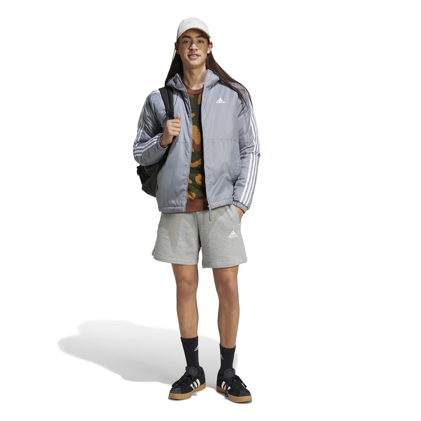 adidas 3 Stripe Essential Hooded Jacket Mens - 7