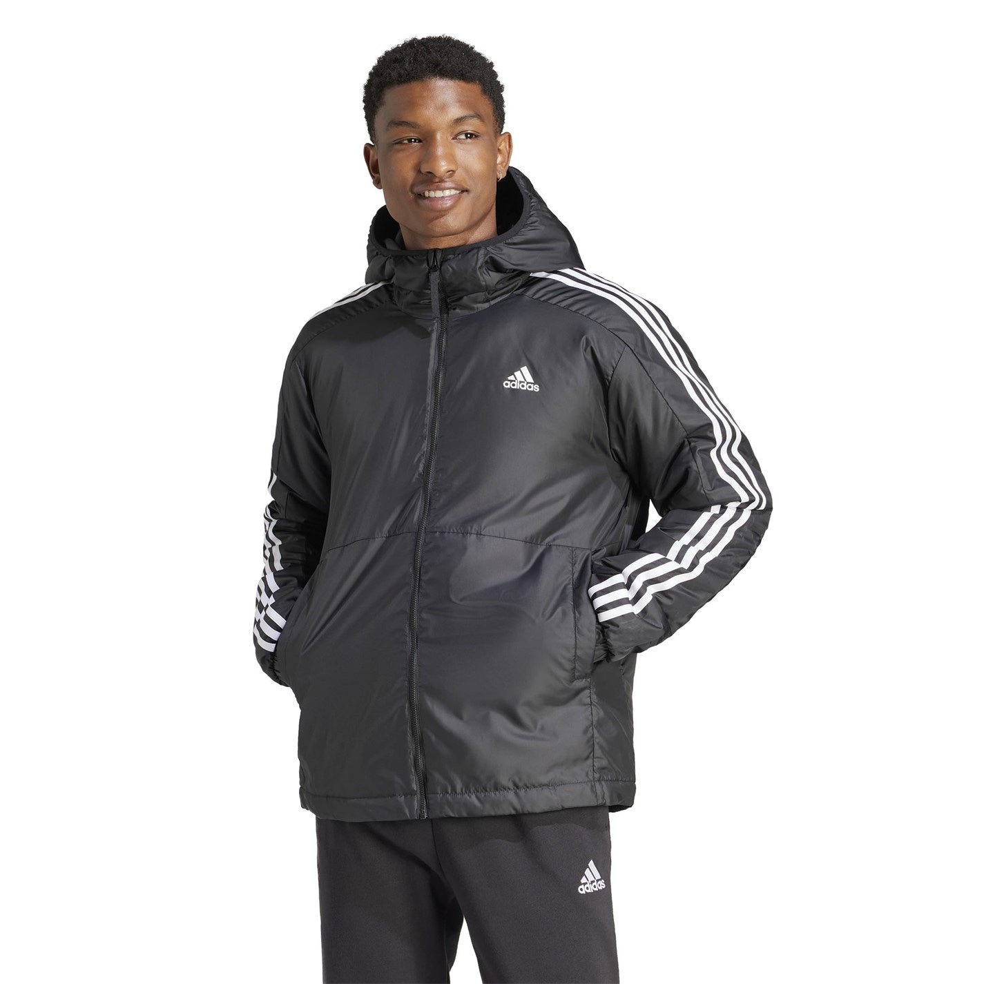 adidas 3 Stripe Essential Hooded Jacket Mens - 2