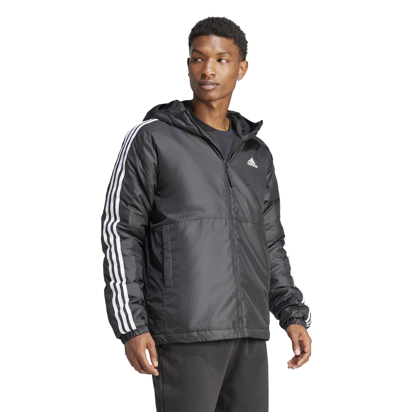 adidas 3 Stripe Essential Hooded Jacket Mens - 4