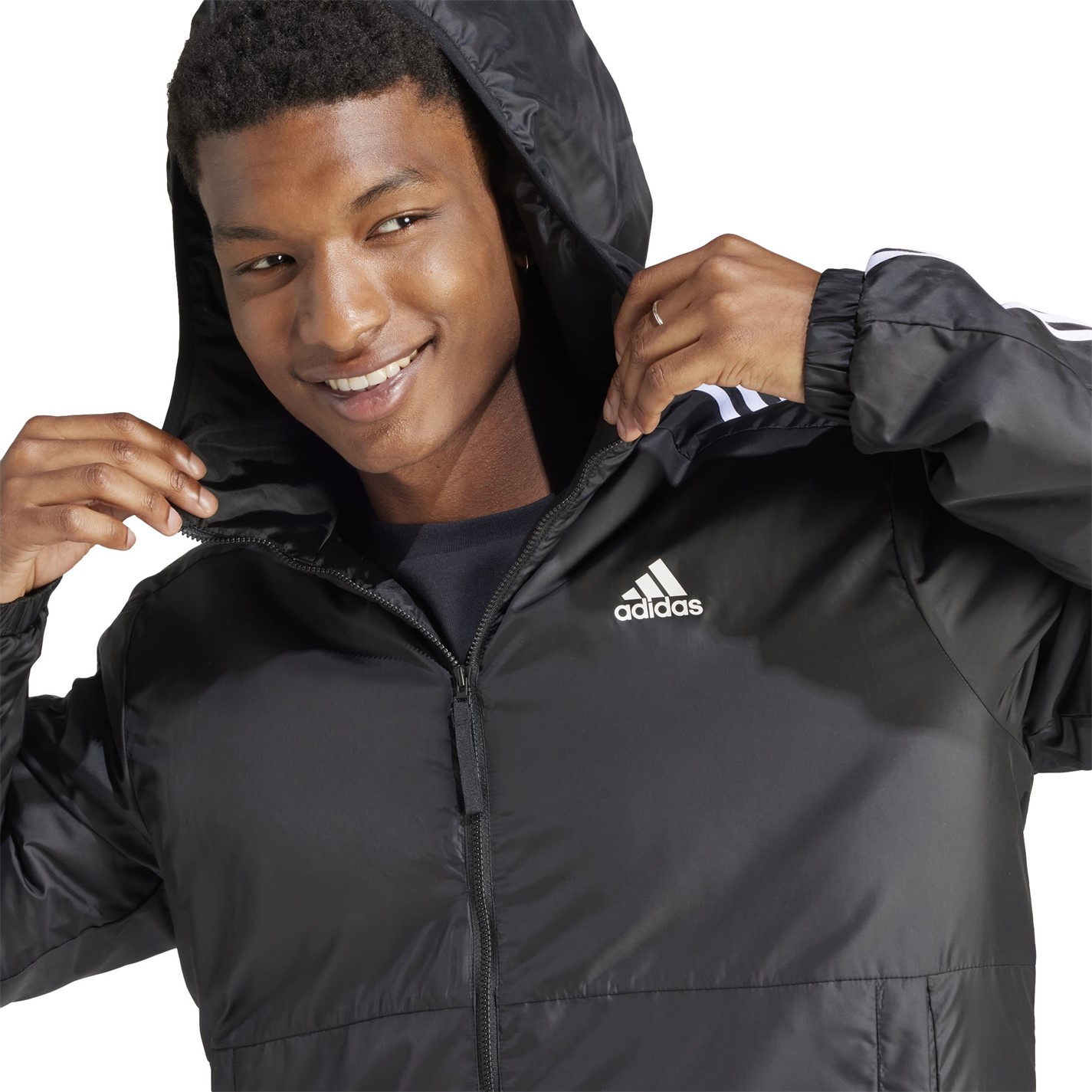 adidas 3 Stripe Essential Hooded Jacket Mens - 6