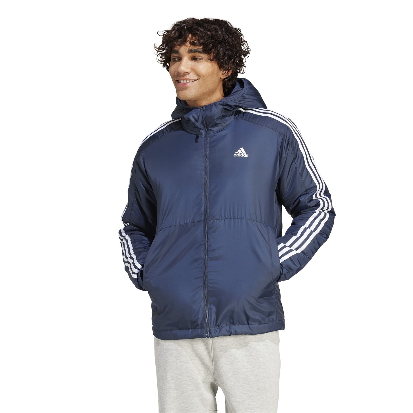 adidas 3 Stripe Essential Hooded Jacket Mens - 2