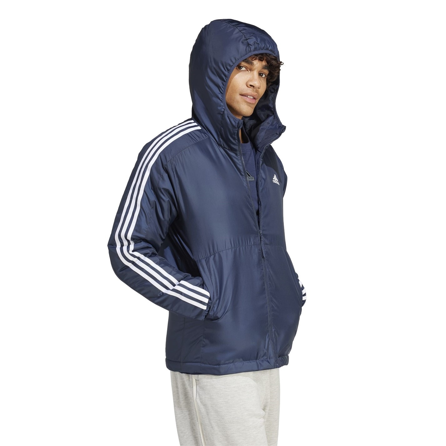 adidas 3 Stripe Essential Hooded Jacket Mens - 4